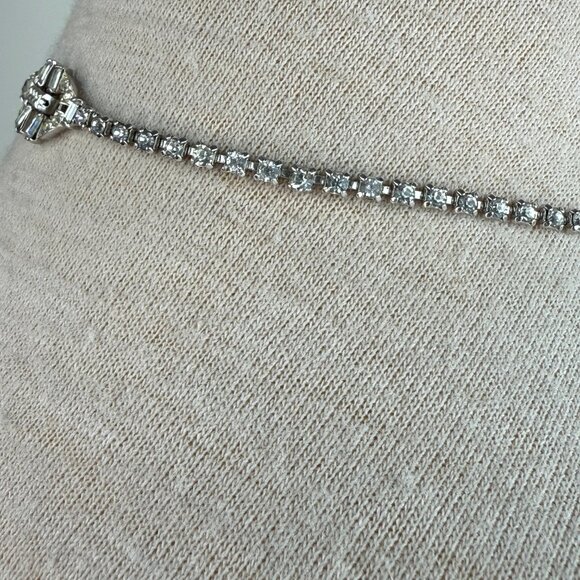 Vintage Kramer Clear Rhinestone Waterfall Necklace 15.5" - Picture 7 of 14